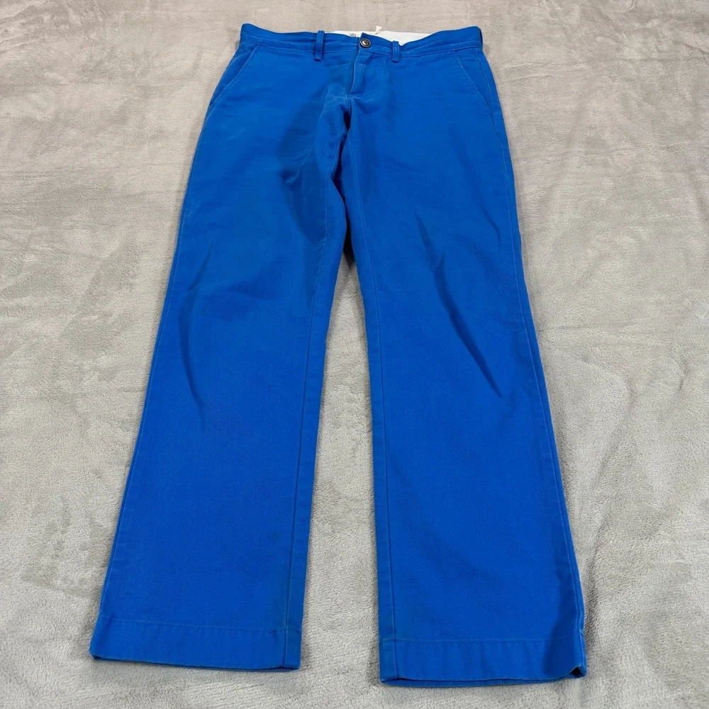 J. Crew Mens 30x30 100% Cotton Chino Pants Royal Blue Straight Leg Solid Zip Fly